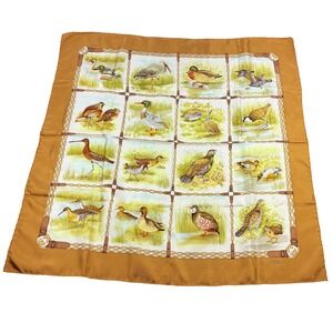 GUCCI Silk Scarf Birds Italy‎ 34" Square Luxury Deep Brown Gold Neutral FLAW